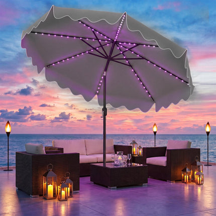 Parasol solaire de terrasse de 2,74 m avec éclairage LED, gris