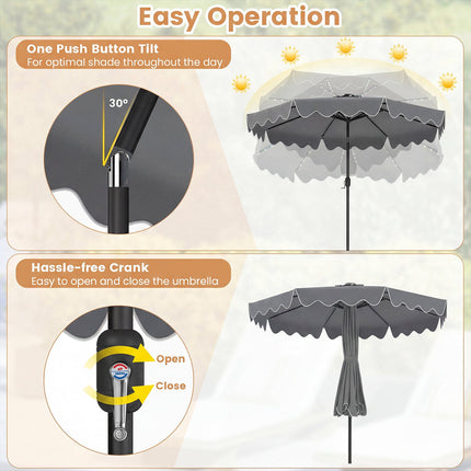 Parasol solaire de terrasse de 2,74 m avec éclairage LED, gris