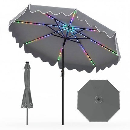 Parasol solaire de terrasse de 2,74 m avec éclairage LED, gris