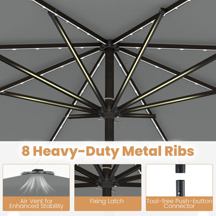 Parasol solaire de terrasse de 2,74 m avec éclairage LED, gris
