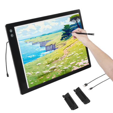 A2 LED Light Pad, Rechargeable, 6-Level Dimmable, Grid