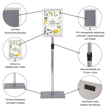 A4 Verstellbarer Display-Ständer, 2er-Pack, Silberner Metallrahmen