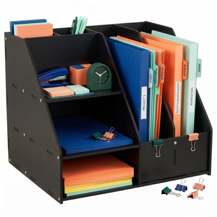 Organiseur de bureau A4 à compartiments – MDF noir