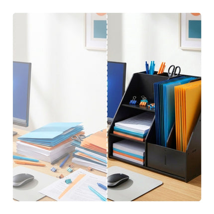 Organiseur de bureau A4 à compartiments – MDF noir
