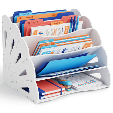 Organiseur de bureau A4 en MDF, 5 compartiments - Blanc