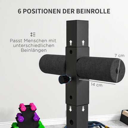 Bauch- und Rückentrainer, aktiviert die Muskulatur, 6 Beinrollenpositionen, Seitengriffe, Stahlrahmen