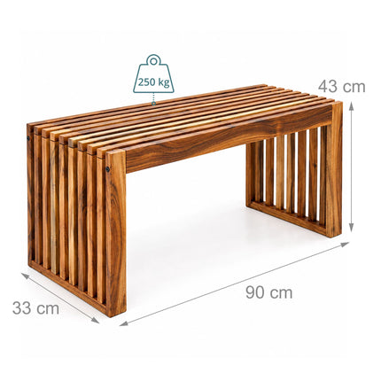 Acacia Wood Bench, Backless Slatted Design, Size XL – 90 cm Wide, Up to 250 kg