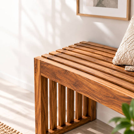 Acacia Wood Bench, Backless Slatted Design, Size XL – 90 cm Wide, Up to 250 kg