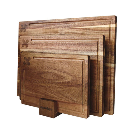 Ensemble de 3 planches à découper en bois d'acacia avec support