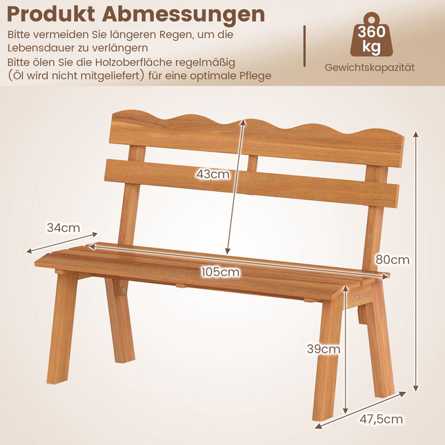 Gartenbank aus Akazienholz, 2-Sitzer, 360 kg Tragkraft