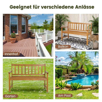 Banc de jardin en bois d'acacia, capacité de charge de 360 kg, 2 places