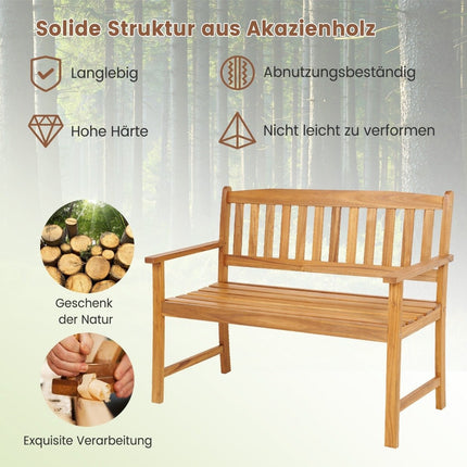 Akazienholz Gartenbank für 2 Personen mit Armlehnen, 110cm