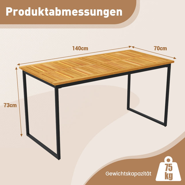 Akazienholz-Esstisch für 6 Personen mit Sonnenschirmloch für den Außenbereich