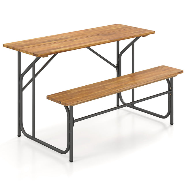 Picknicktisch-Set aus Akazienholz für 2 Personen mit Metallbeinen