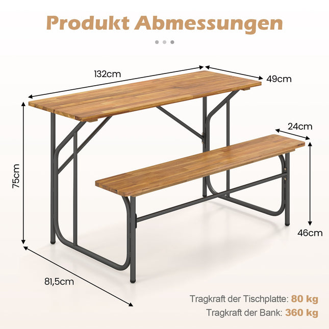 Picknicktisch-Set aus Akazienholz für 2 Personen mit Metallbeinen