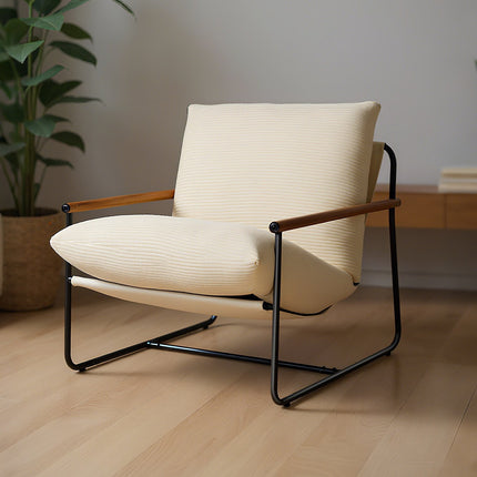 Accent Chair, Metal Frame, Wood Arms, Detachable Cushion