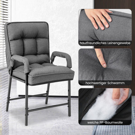Sessel & Ottoman-Set, verstellbare Rückenlehne, graues Leinen