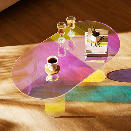 Acrylic Coffee Table – Iridescent Oval, 13.8 In High