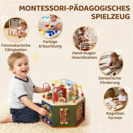 Motorikwürfel, 8-in-1 Motorikspielzeug, 41,5 x 37,5 cm, Mehrfarbig