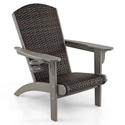 Chaise Adirondack avec porte-gobelet, PEHD et rotin, gris