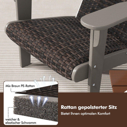 Chaise Adirondack avec porte-gobelet, PEHD et rotin, gris
