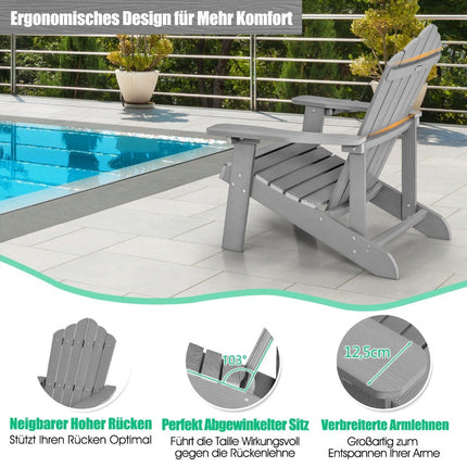 Chaise Adirondack avec porte-gobelet, résistante aux intempéries, gris clair