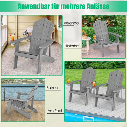 Chaise Adirondack avec porte-gobelet, résistante aux intempéries, gris clair