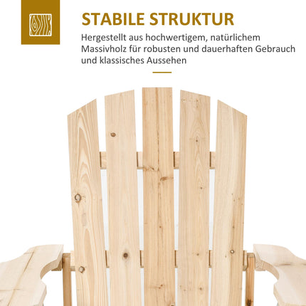 Chaise Adirondack en bois, d'extérieur, à dossier haut et accoudoirs