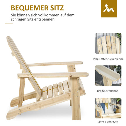 Chaise Adirondack en bois, d'extérieur, à dossier haut et accoudoirs