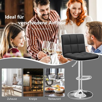 Verstellbare 360°-Drehbare Barhocker, 2er-Set, Schwarzes Leder