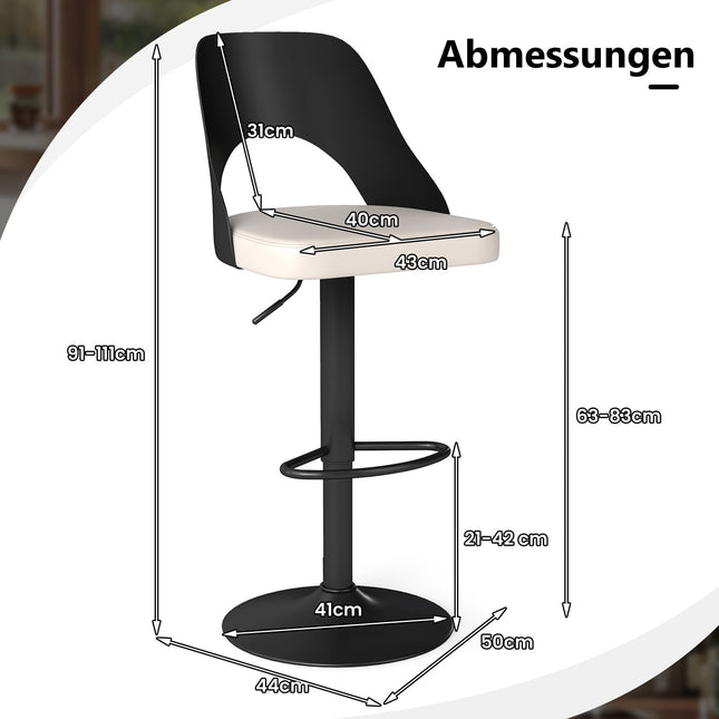 Verstellbare 360°-Drehhocker, 2er-Set, schwarzes PU-Leder
