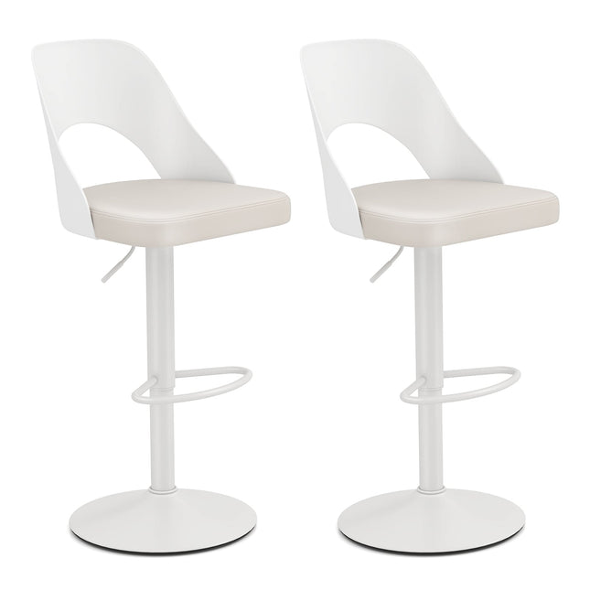 Verstellbare Barhocker, 360° drehbar, 2er-Set – Weißes PU-Leder