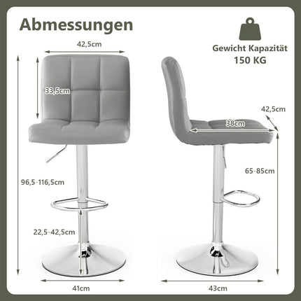 Tabouret de bar pivotant à 360° en similicuir, gris