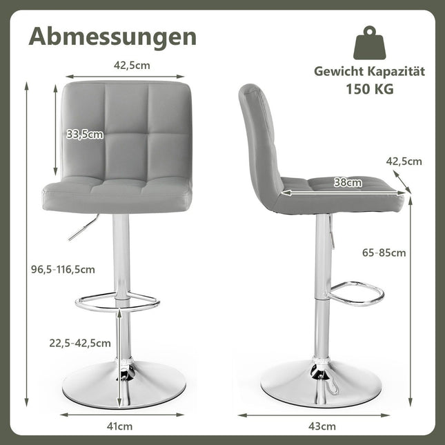 Verstellbarer 360°-drehbarer Barhocker aus Kunstleder, Grau