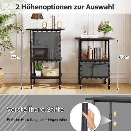 Verstellbarer 3-stöckiger Druckerwagen mit Ablageflächen und Rollen