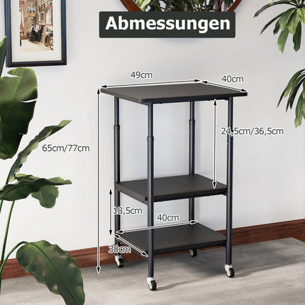 Verstellbarer 3-stöckiger Druckerwagen mit Ablageflächen und Rollen