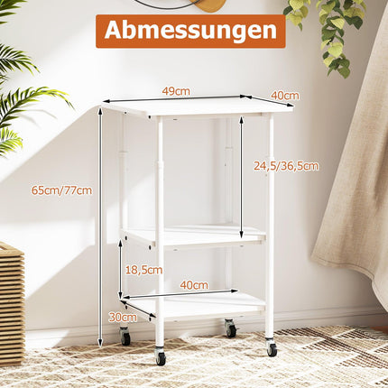Verstellbarer 3-stöckiger Druckerwagen mit Ablagen und Rollen, Weiß