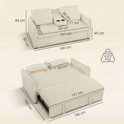 Verstellbares 3-in-1 Schlafsofa mit Getränkehaltern und Taschen
