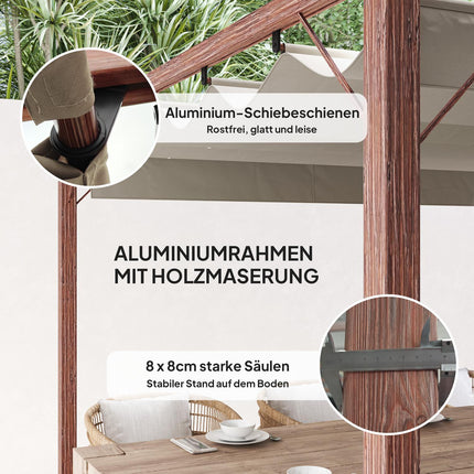 Verstellbare 3x3m Pergola, Aluminiumrahmen, UPF30+ Sonnenschutz