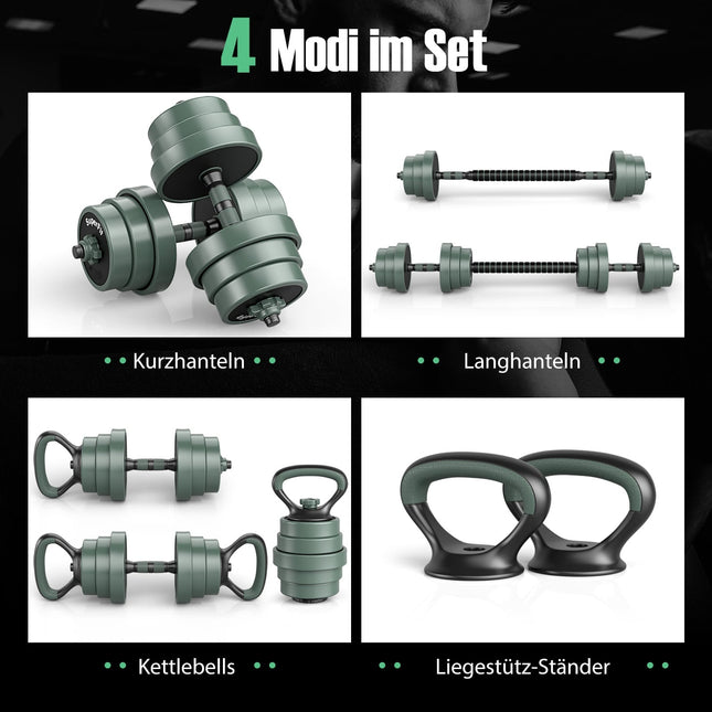 Verstellbares 4-in-1 Hantelset, 20 kg mit Kettlebell & Langhantel