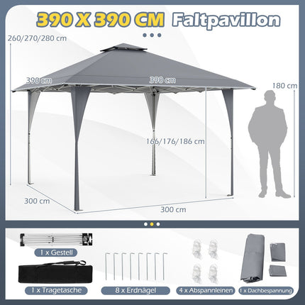 Tonnelle pliante réglable 4 x 4 m avec double toit et structure en métal