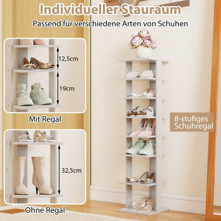 Étagère à chaussures en bois à 8 niveaux réglable, gain de place, grise
