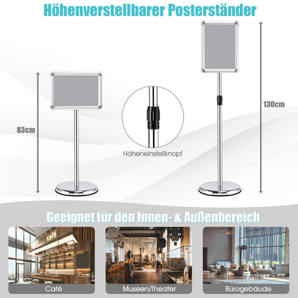 Verstellbares A4-Schilderständer-Set, drehbare Anzeige, Silber