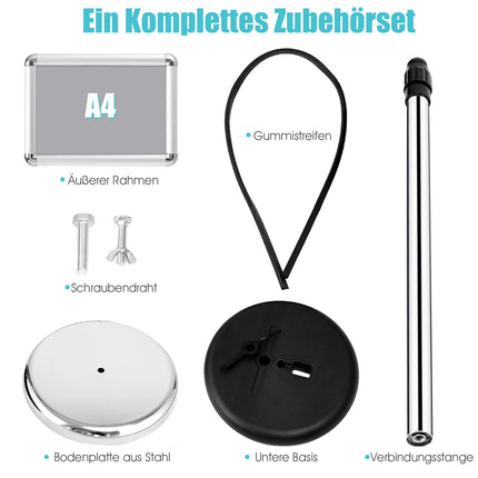 Verstellbares A4-Schilderständer-Set, drehbare Anzeige, Silber