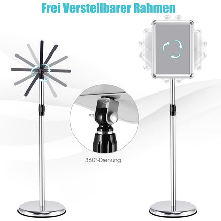 Verstellbares A4-Schilderständer-Set, drehbare Anzeige, Silber