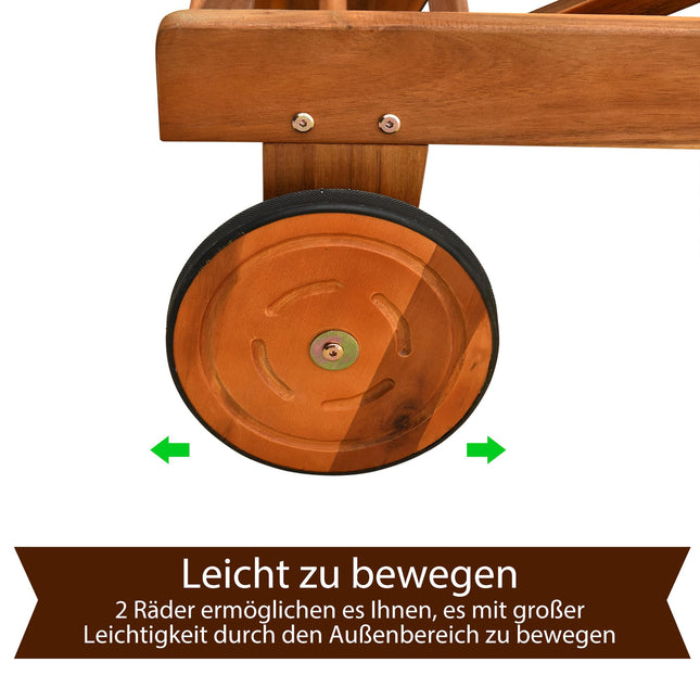 Verstellbare Sonnenliege aus Akazienholz mit Rollen, 198 cm