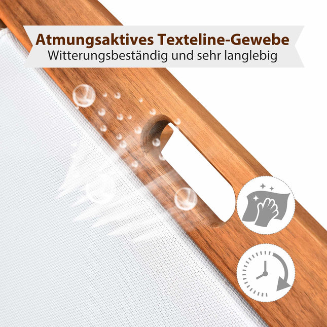 Verstellbare Sonnenliege aus Akazienholz mit Rollen, 198 cm