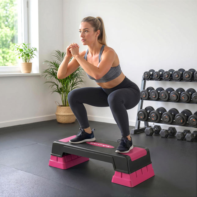 Verstellbare Aerobic-Step-Plattform, 3 Höhen, Schwarz/Pink