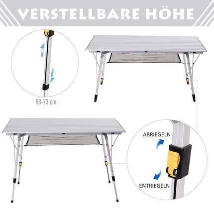Table de pique-nique pliante réglable en aluminium avec sac de transport, 120 x 69 cm