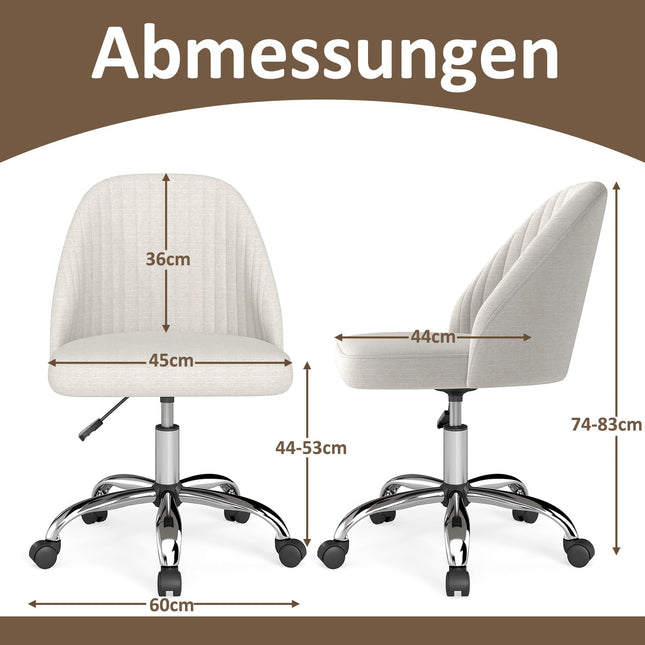 Verstellbarer Bürostuhl ohne Armlehnen – Beige, 360° drehbar